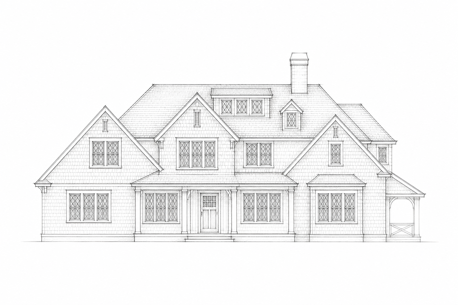 Pencil elevation drawing of a custom home